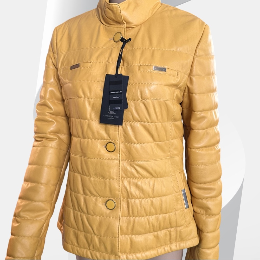 Leather Jacket Quilted in Mustard Yellow NWT L